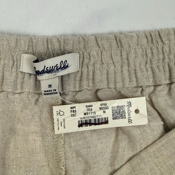 MADEWELL The Easy Pull-On Pant 100% Linen M Oat Elastic Waist Relax Straight B24 - Picture 5 of 6